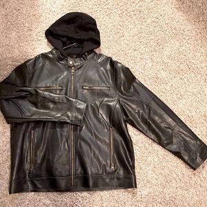 Leather Jacket with Hood - XXL Brown (New!)